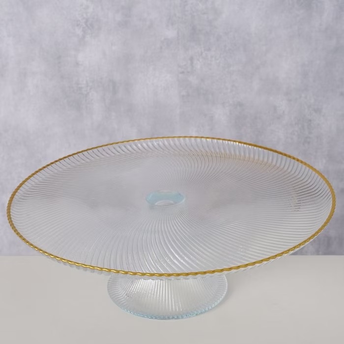 Glass dessert stand with gold rim Ø 26