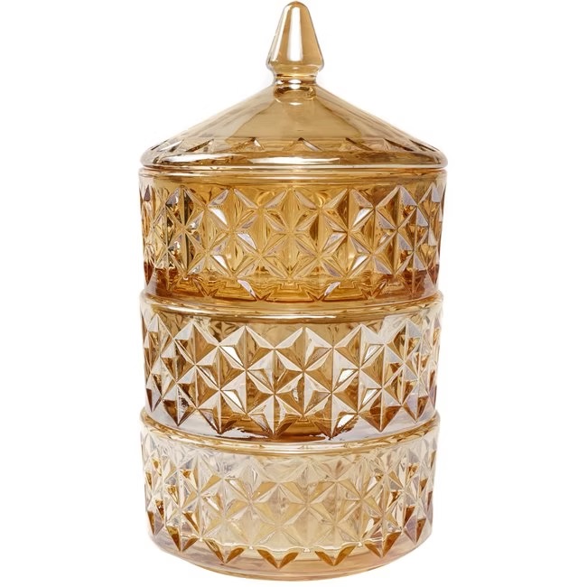 Jar with lid, glass, amber