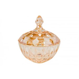 Jar with lid, glass, amber