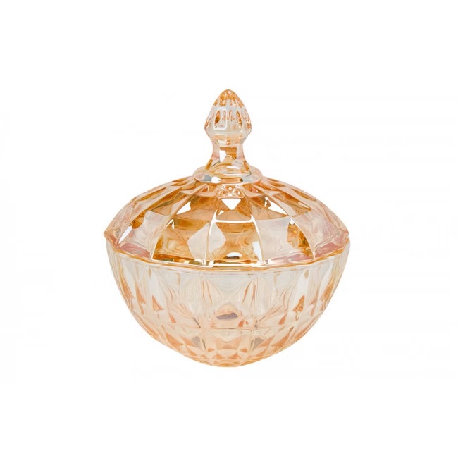 Jar with lid, glass, amber