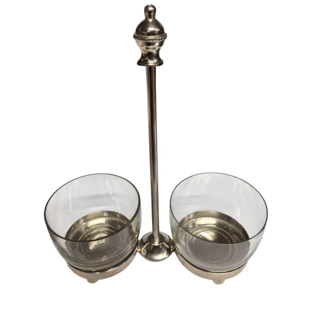 Glass containers with metal holder