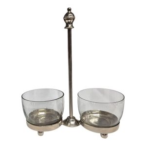 Glass containers with metal holder